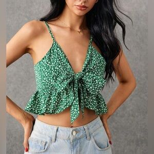 Shein Floral Tie Front Cami Top